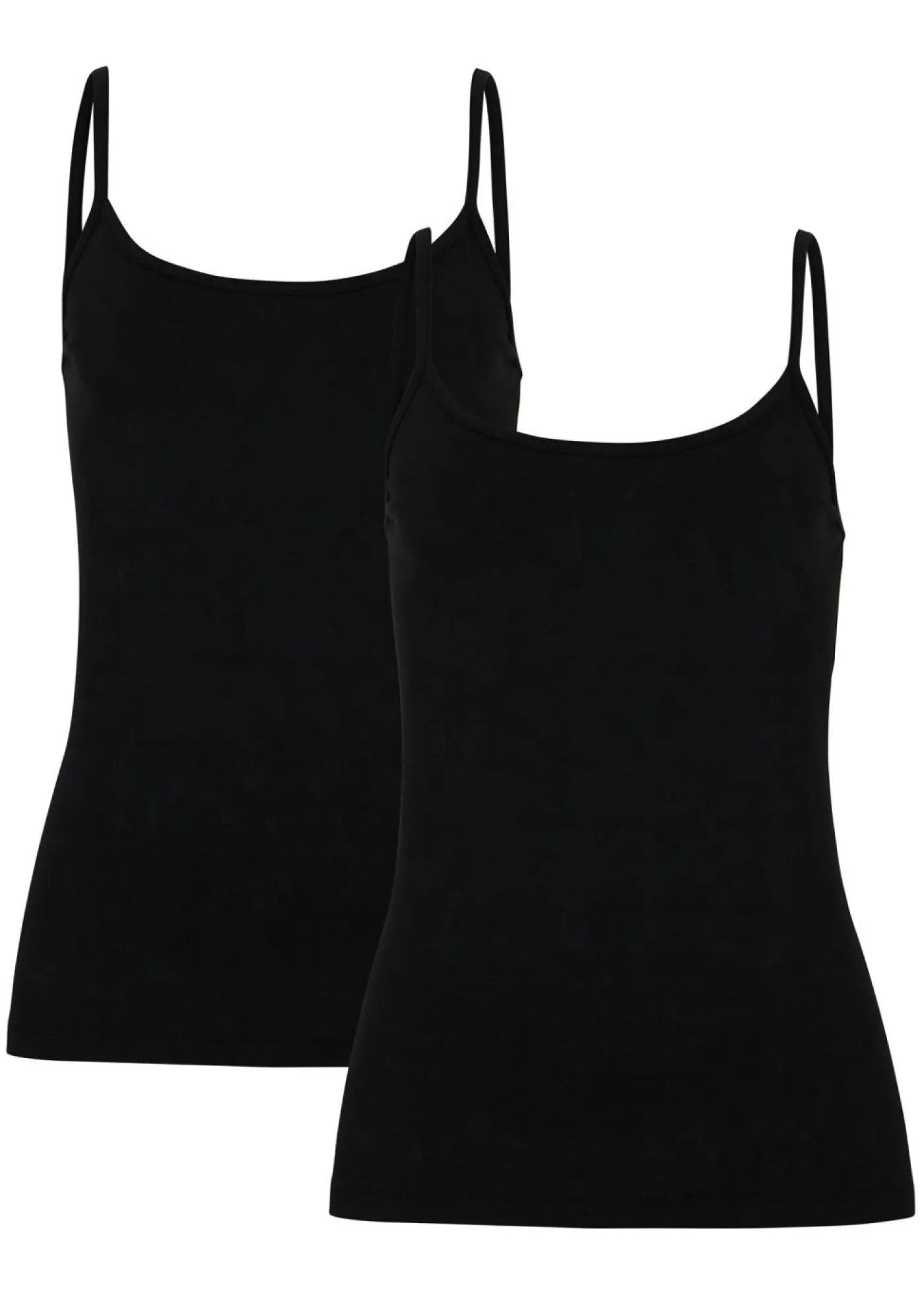 bonprix bonprix Top de algodón orgánico puro con tirantes finos (2 unidades) Negro Hot
