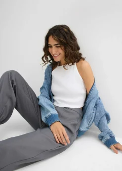 bonprix bonprix Top de algodón orgánico puro de canalé Blanco Clearance