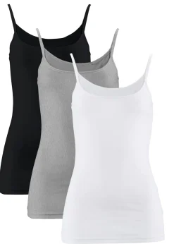bonprix bonprix Top de algodón puro con tirantes finos (3 unidades) Blanco + gris claro jaspeado + negro Online