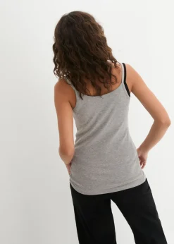 bonprix bonprix Top de algodón puro con tirantes finos (3 unidades) Blanco + gris claro jaspeado + negro Online