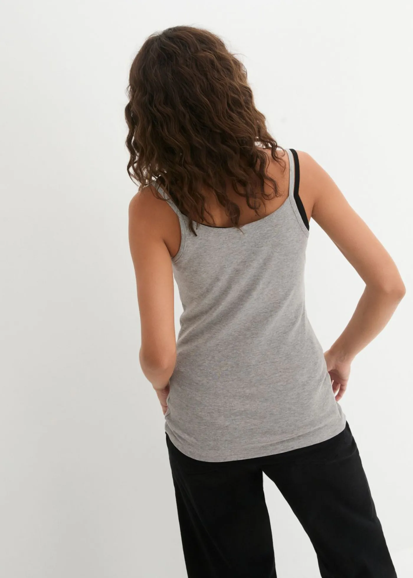 bonprix bonprix Top de algodón puro con tirantes finos (3 unidades) Blanco + gris claro jaspeado + negro Online