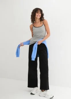 bonprix bonprix Top de algodón puro con tirantes finos (3 unidades) Blanco + gris claro jaspeado + negro Online