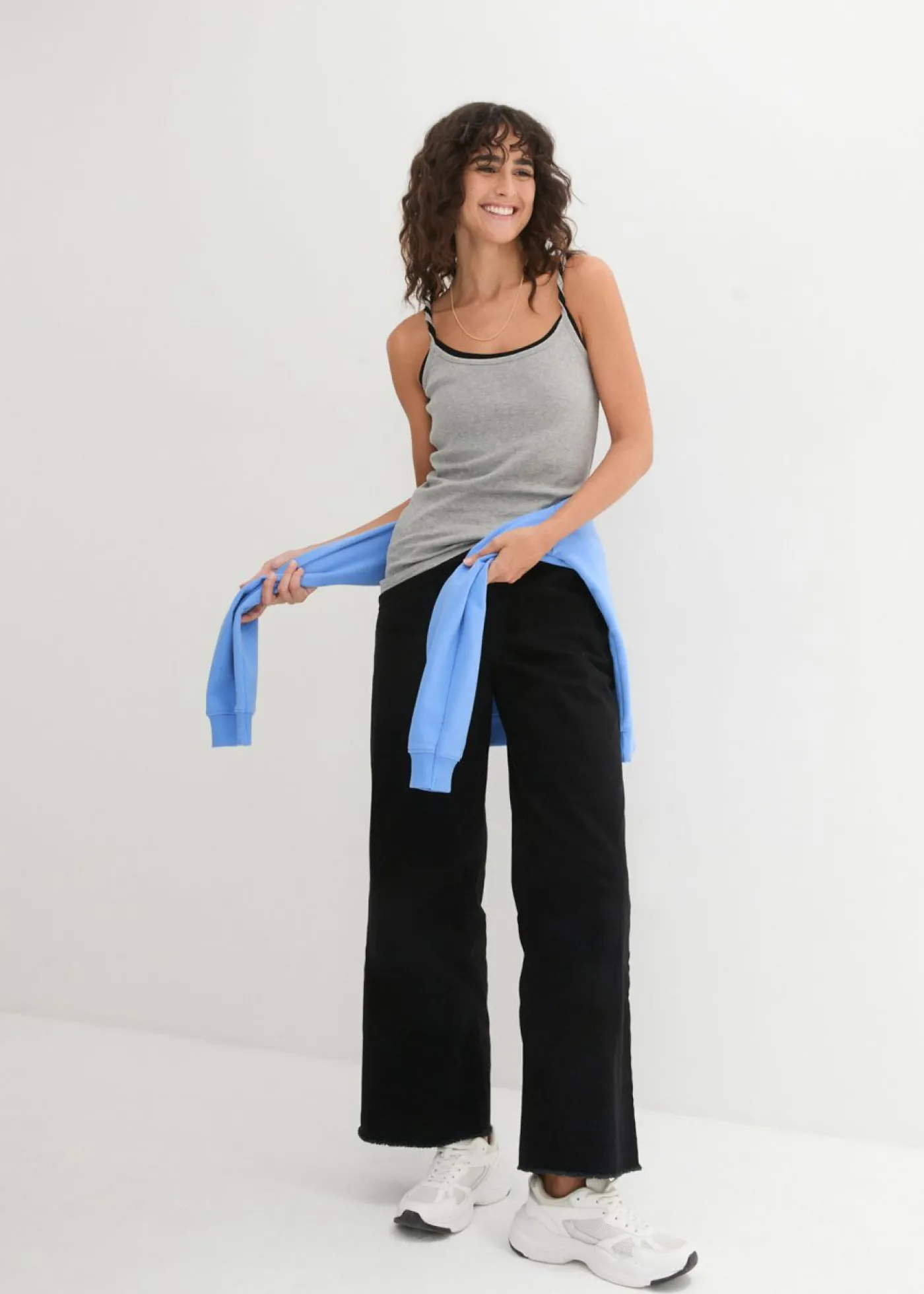 bonprix bonprix Top de algodón puro con tirantes finos (3 unidades) Blanco + gris claro jaspeado + negro Online