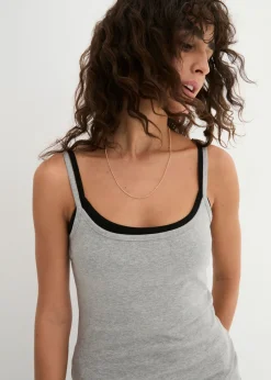 bonprix bonprix Top de algodón puro con tirantes finos (3 unidades) Blanco + gris claro jaspeado + negro Online