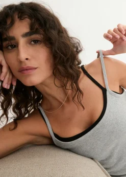 bonprix bonprix Top de algodón puro con tirantes finos (3 unidades) Blanco + gris claro jaspeado + negro Online