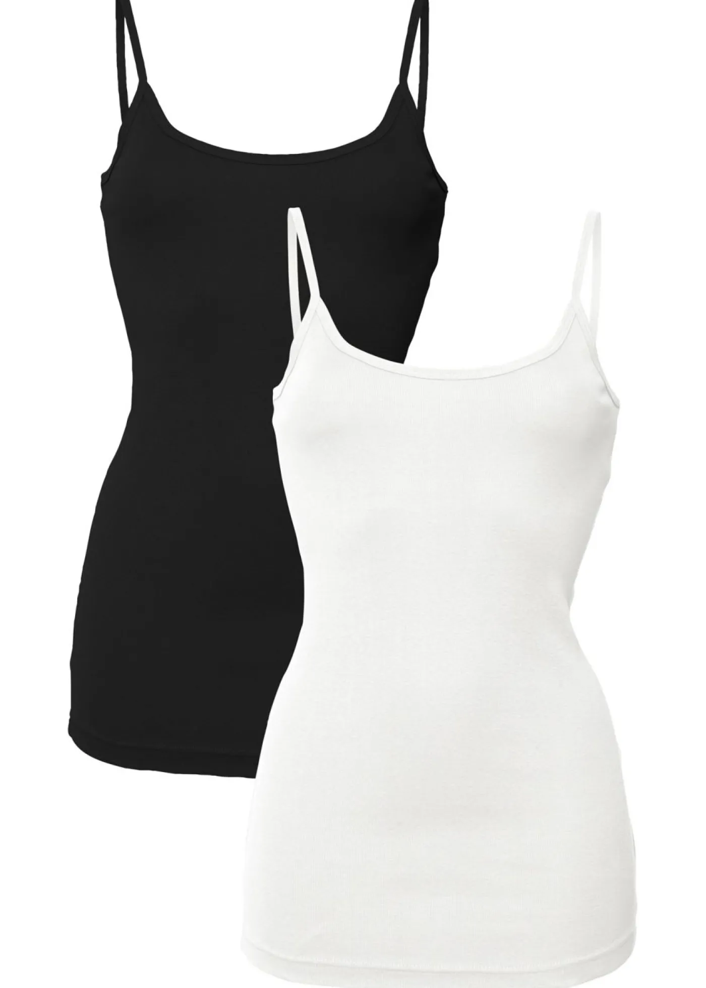 bonprix bonprix Top de algodón puro con tirantes finos (2 unidades) Blanco-negro Hot