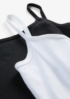 bonprix bonprix Top de algodón puro con tirantes finos (2 unidades) Blanco-negro Hot