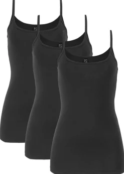 bonprix bonprix Top de algodón puro con tirantes finos (3 unidades) Negro-negro-negro Online
