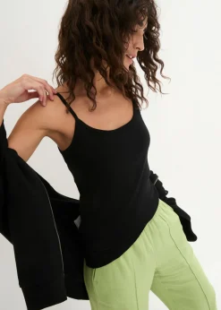 bonprix bonprix Top de algodón puro con tirantes finos (3 unidades) Negro-negro-negro Online