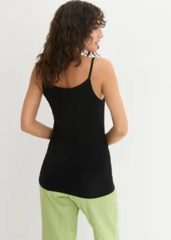 bonprix bonprix Top de algodón puro con tirantes finos (3 unidades) Negro-negro-negro Online