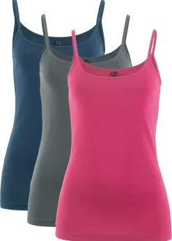 bonprix bonprix Top de algodón puro con tirantes finos (3 unidades) rojo sangría + antracita + azul marino Outlet