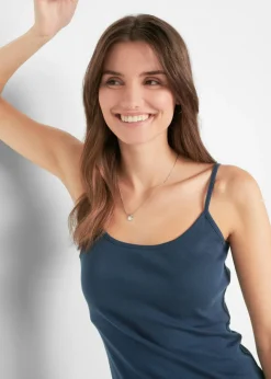 bonprix bonprix Top de algodón puro con tirantes finos (3 unidades) rojo sangría + antracita + azul marino Outlet
