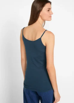 bonprix bonprix Top de algodón puro con tirantes finos (3 unidades) rojo sangría + antracita + azul marino Outlet