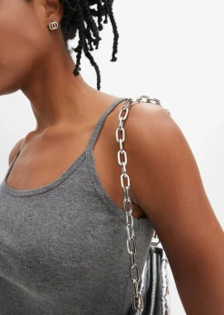 bonprix bonprix Top de algodón puro con tirantes finos (2 unidades) negro-gris moteado Clearance