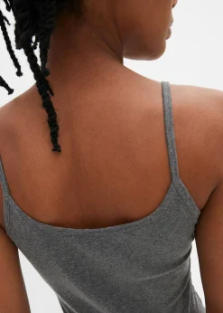 bonprix bonprix Top de algodón puro con tirantes finos (2 unidades) negro-gris moteado Clearance