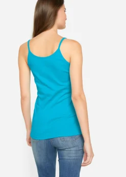 bonprix bonprix Top de algodón puro con tirantes finos (3 unidades) lima claro + rosa oscuro + azul caribe Sale