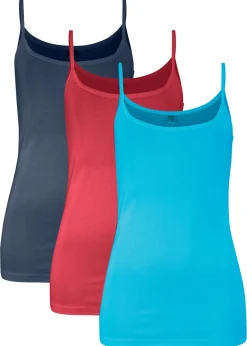 bonprix bonprix Top de algodón puro con tirantes finos (3 unidades) rojo atardecer/turquesa/azul marino Clearance