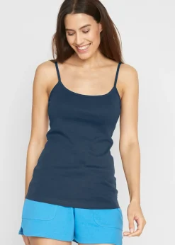 bonprix bonprix Top de algodón puro con tirantes finos (3 unidades) rojo atardecer/turquesa/azul marino Clearance