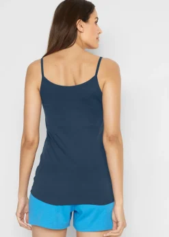 bonprix bonprix Top de algodón puro con tirantes finos (3 unidades) rojo atardecer/turquesa/azul marino Clearance