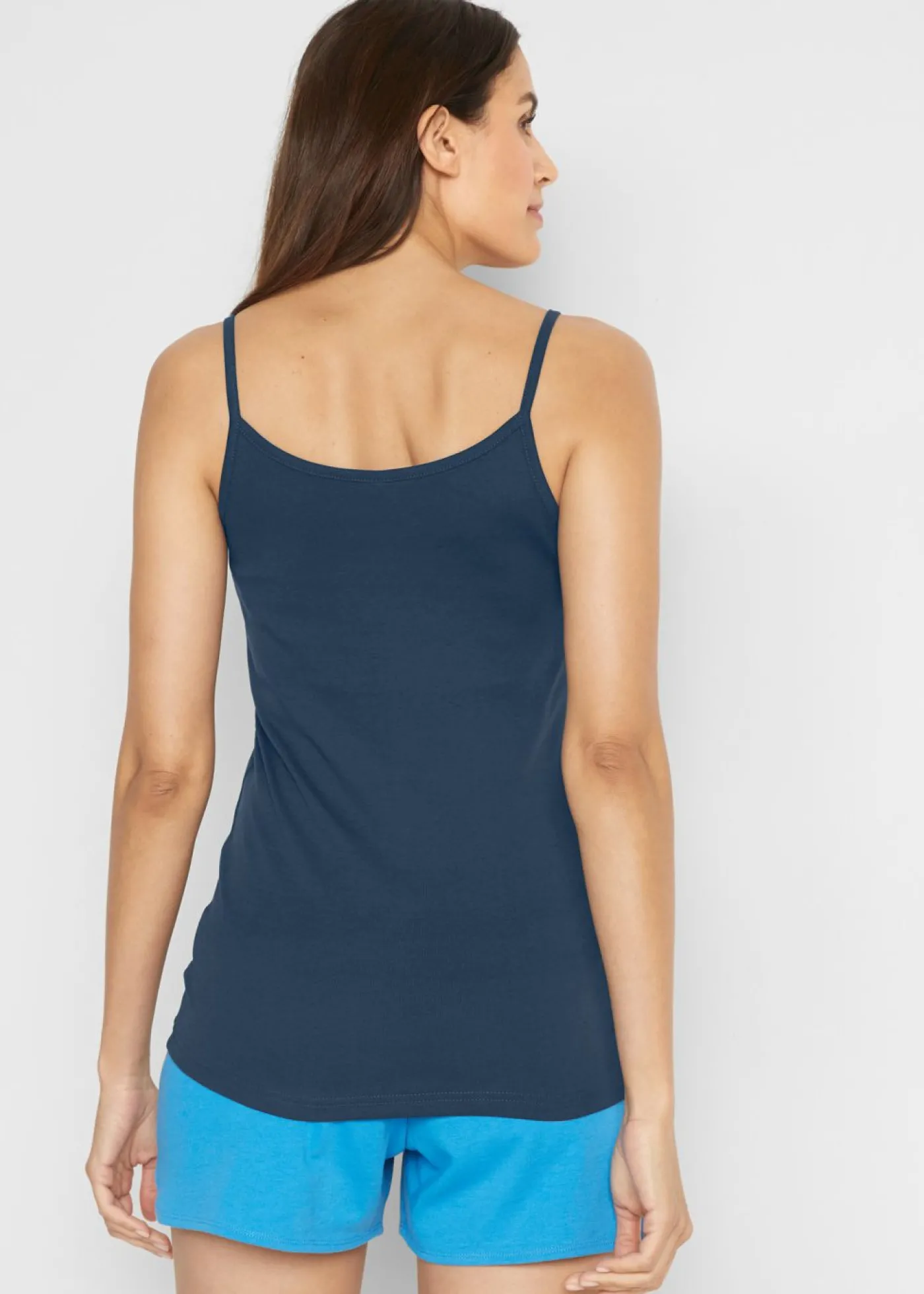 bonprix bonprix Top de algodón puro con tirantes finos (3 unidades) rojo atardecer/turquesa/azul marino Clearance
