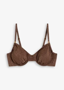 bonprix bonprix Top de bikini con aros de material brillante marrón Discount