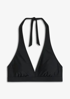 bonprix bonprix Top de bikini halter con escote en V Negro New