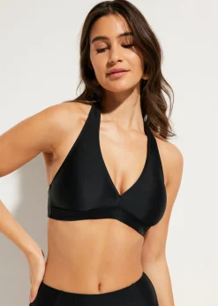 bonprix bonprix Top de bikini halter con escote en V Negro New