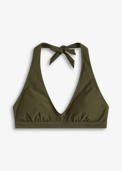 bonprix bonprix Top de bikini halter con escote en V Verde oliva oscuro Clearance