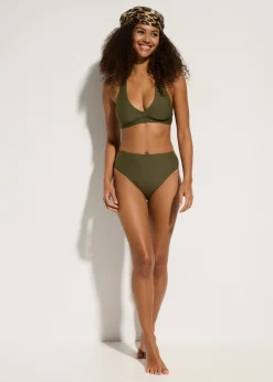 bonprix bonprix Top de bikini halter con escote en V Verde oliva oscuro Clearance