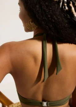 bonprix bonprix Top de bikini halter con escote en V Verde oliva oscuro Clearance
