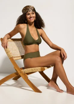 bonprix bonprix Top de bikini halter con escote en V Verde oliva oscuro Clearance