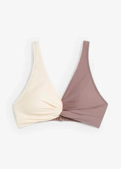 bonprix bonprix Top de bikini tipo bustier con detalle anudado Marrón-beige Hot