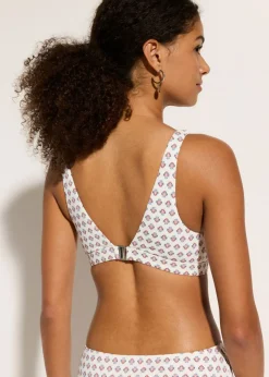 bonprix bonprix Top de bikini tipo bustier con escote en V Blanco lana-azul Outlet