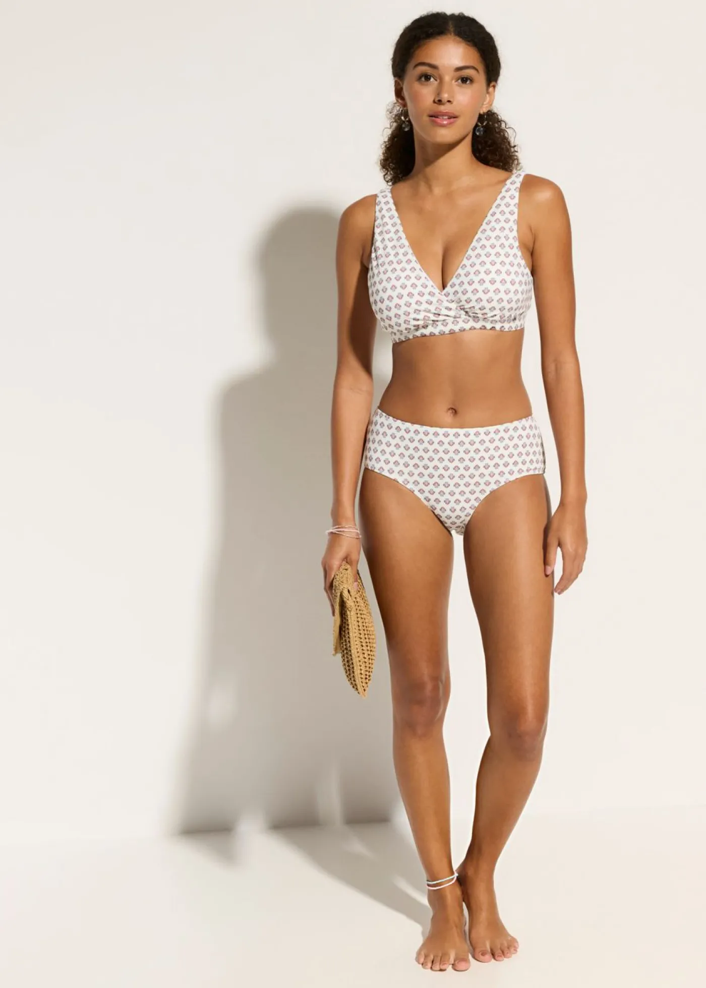 bonprix bonprix Top de bikini tipo bustier con escote en V Blanco lana-azul Outlet