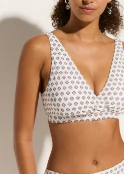 bonprix bonprix Top de bikini tipo bustier con escote en V Blanco lana-azul Outlet