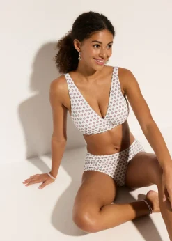 bonprix bonprix Top de bikini tipo bustier con escote en V Blanco lana-azul Outlet