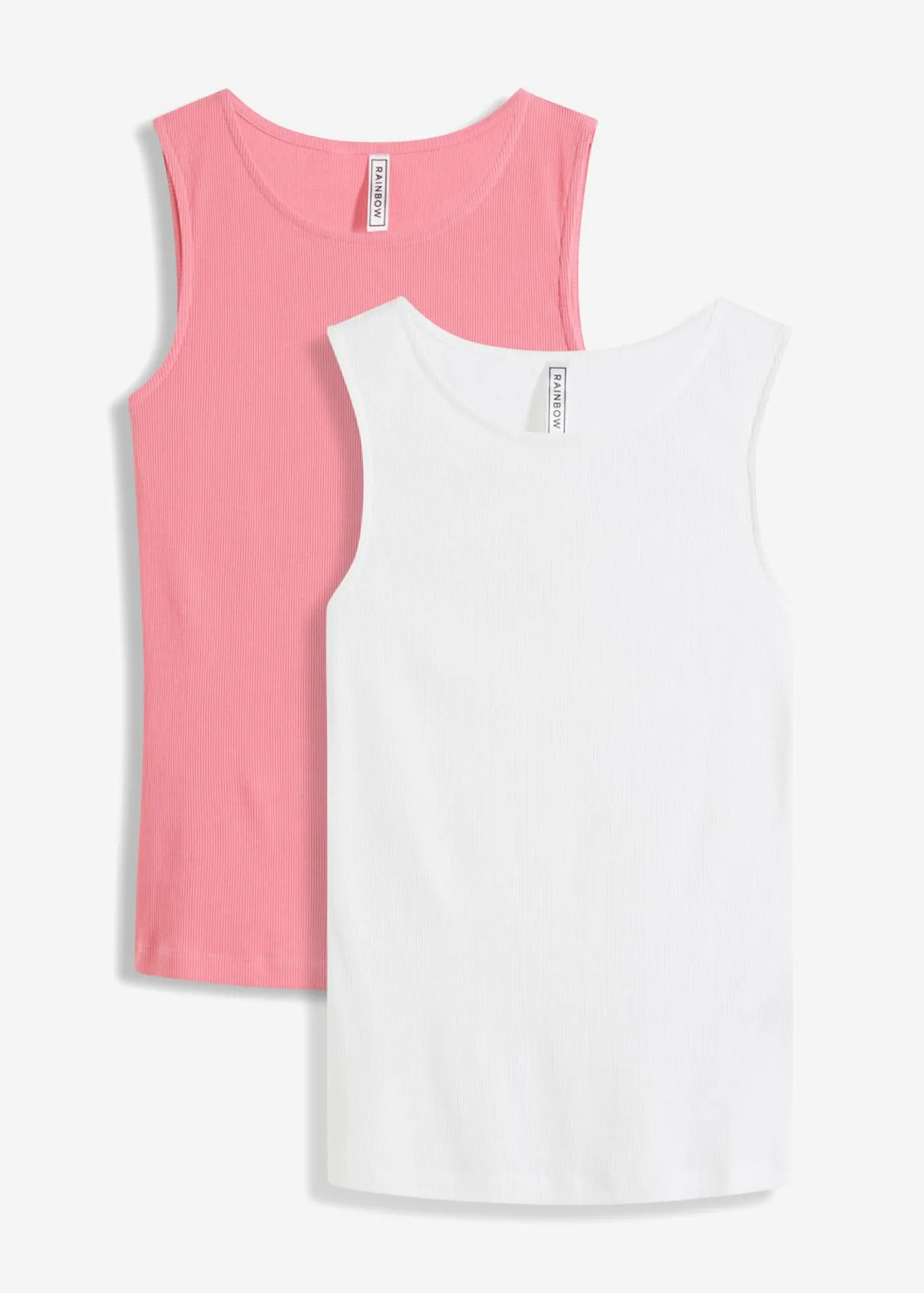 bonprix bonprix Top de canalé de algodón orgánico puro (2 unidades) blanco+rosa brillante Clearance