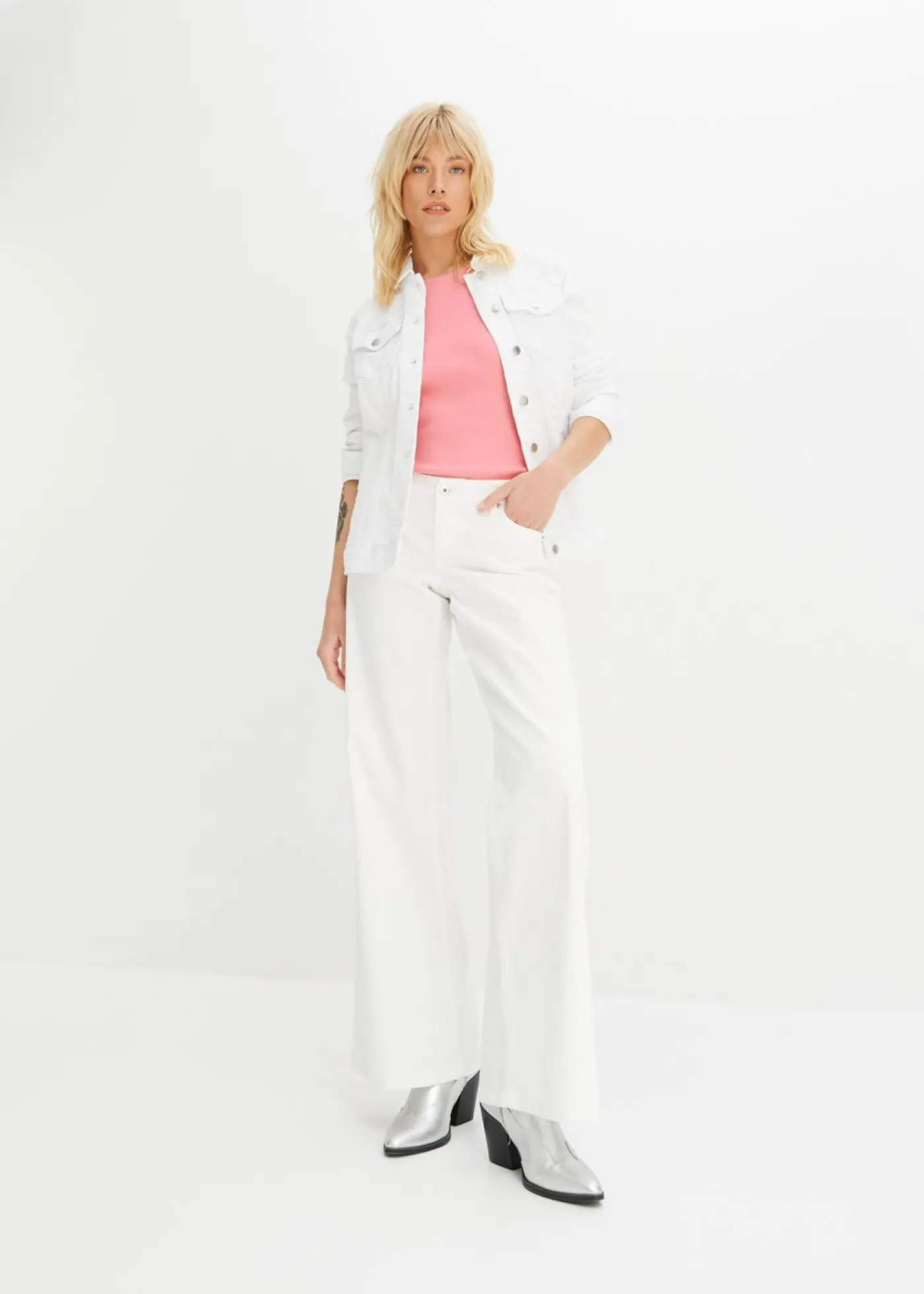bonprix bonprix Top de canalé de algodón orgánico puro (2 unidades) blanco+rosa brillante Clearance