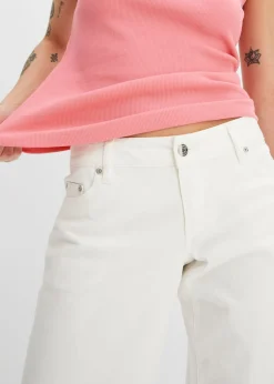 bonprix bonprix Top de canalé de algodón orgánico puro (2 unidades) blanco+rosa brillante Clearance
