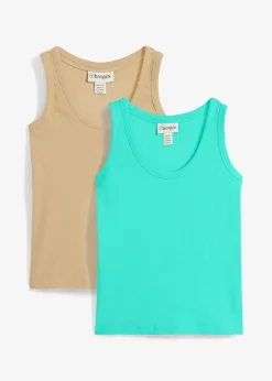 bonprix bonprix Top de canalé de algodón orgánico (2 unidades) beige nuevo-azul mentol Clearance
