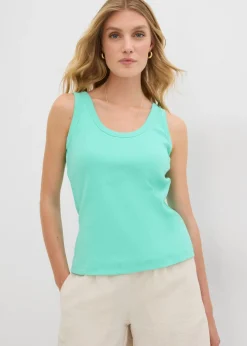 bonprix bonprix Top de canalé de algodón orgánico (2 unidades) beige nuevo-azul mentol Clearance