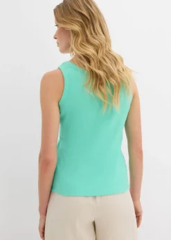 bonprix bonprix Top de canalé de algodón orgánico (2 unidades) beige nuevo-azul mentol Clearance