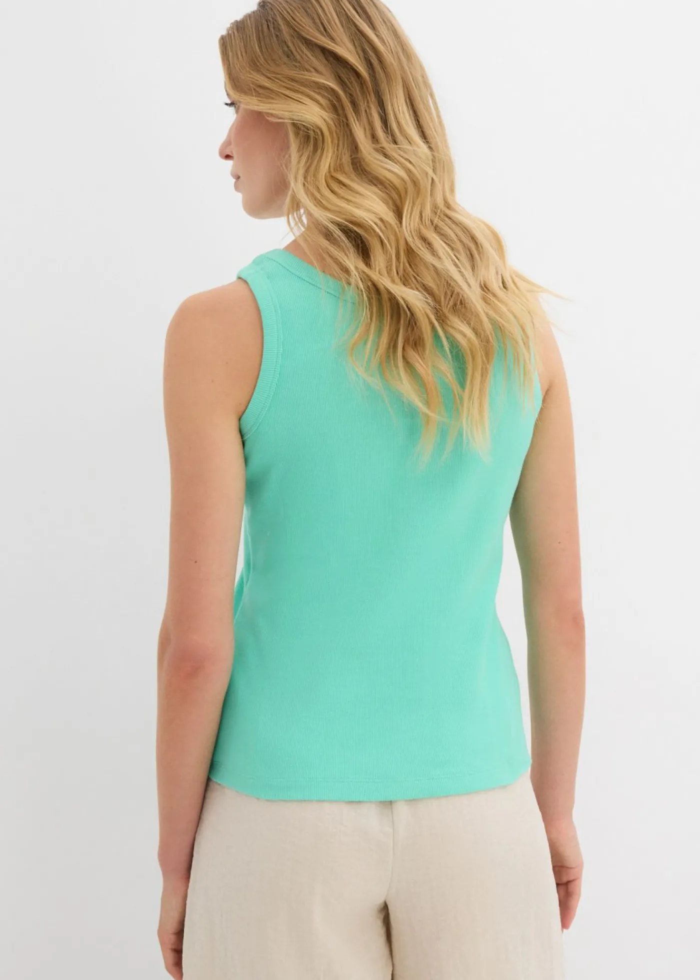bonprix bonprix Top de canalé de algodón orgánico (2 unidades) beige nuevo-azul mentol Clearance