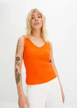 bonprix bonprix Top de canalé de algodón orgánico puro (2 unidades) naranja+negro Online