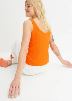 bonprix bonprix Top de canalé de algodón orgánico puro (2 unidades) naranja+negro Online