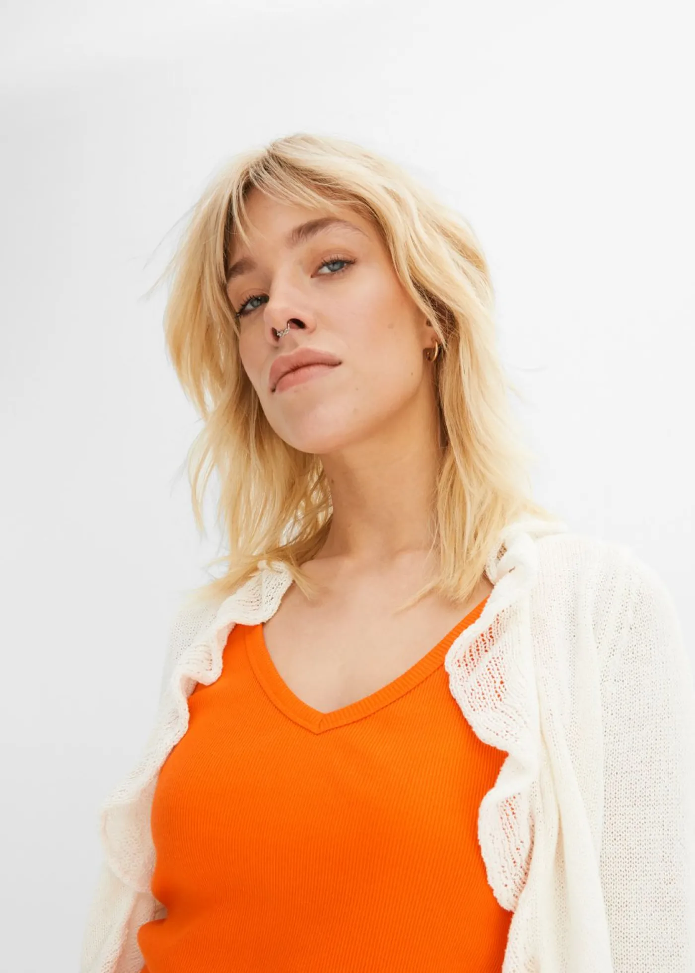 bonprix bonprix Top de canalé de algodón orgánico puro (2 unidades) naranja+negro Online