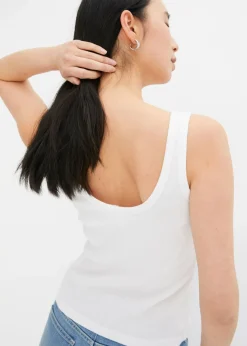 bonprix bonprix Top de canalé de algodón orgánico puro (2 unidades) Blanco+negro Outlet