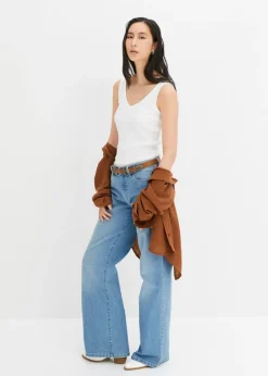 bonprix bonprix Top de canalé de algodón orgánico puro (2 unidades) Blanco+negro Outlet
