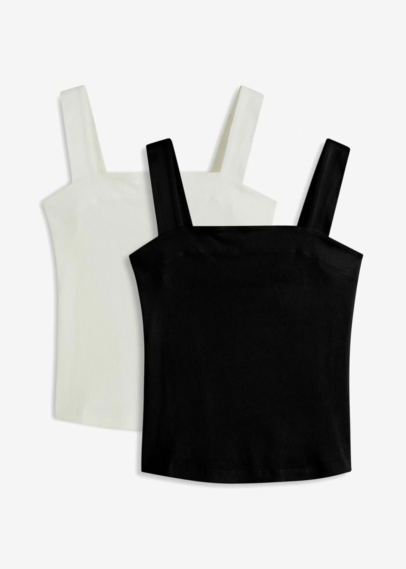 bonprix bonprix Top de canalé de algodón orgánico (2 unidades) Blanco lana-negro Discount