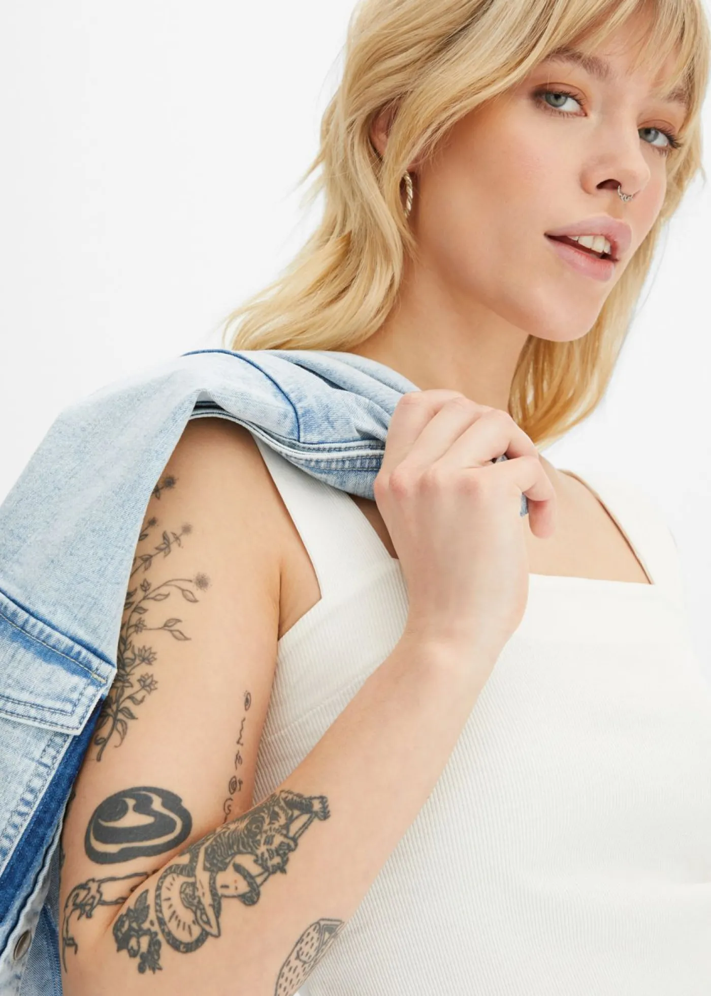 bonprix bonprix Top de canalé de algodón orgánico (2 unidades) Blanco lana-negro Discount